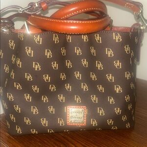 Dooney & Bourke Brown and Tan Gretta Monogram Shoulder Bag.THE SMALLER VERSION!